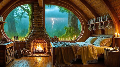 Relax & Deep Sleep Heal • Forest Rain 🌲 • 🌧 Rain + Fireplace 🔥 • 🌠 Night Calm • Cozy Cabin • LIVE