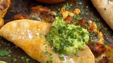 Lets make a simple Taco recipe filled with cheese shrimp&green paperwith avocado sauce