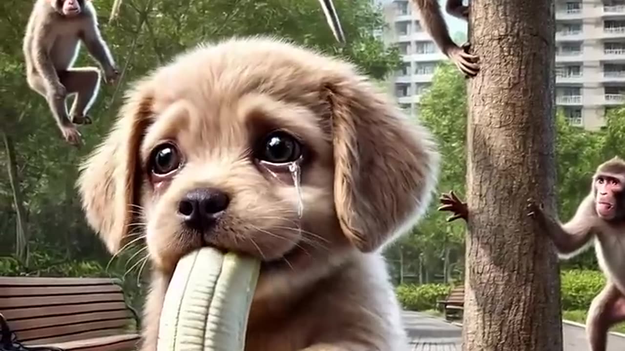 dog chased by evil monkeys