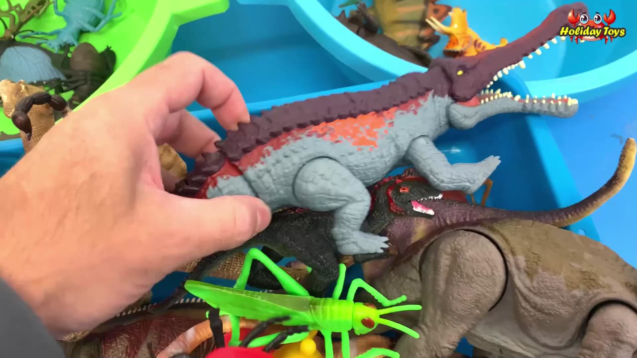 Dinosaurs Playing with Aquatic Animals in Large Pool with Clear Water