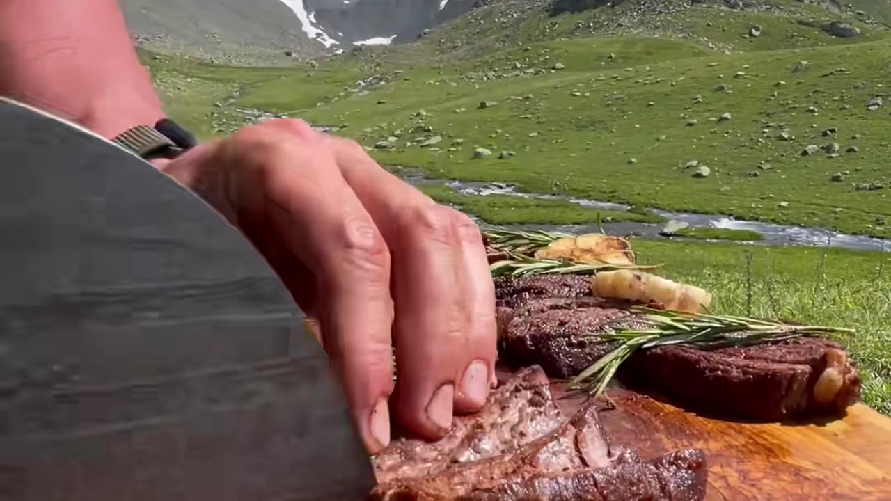Tenderloin on Stone Stove 😍🔥 #cooking #nature #asmr #survival #beef