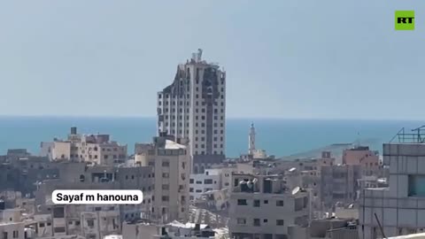 Israel’s double airstrike sent a multi-story building in Gaza crumbling to the ground
