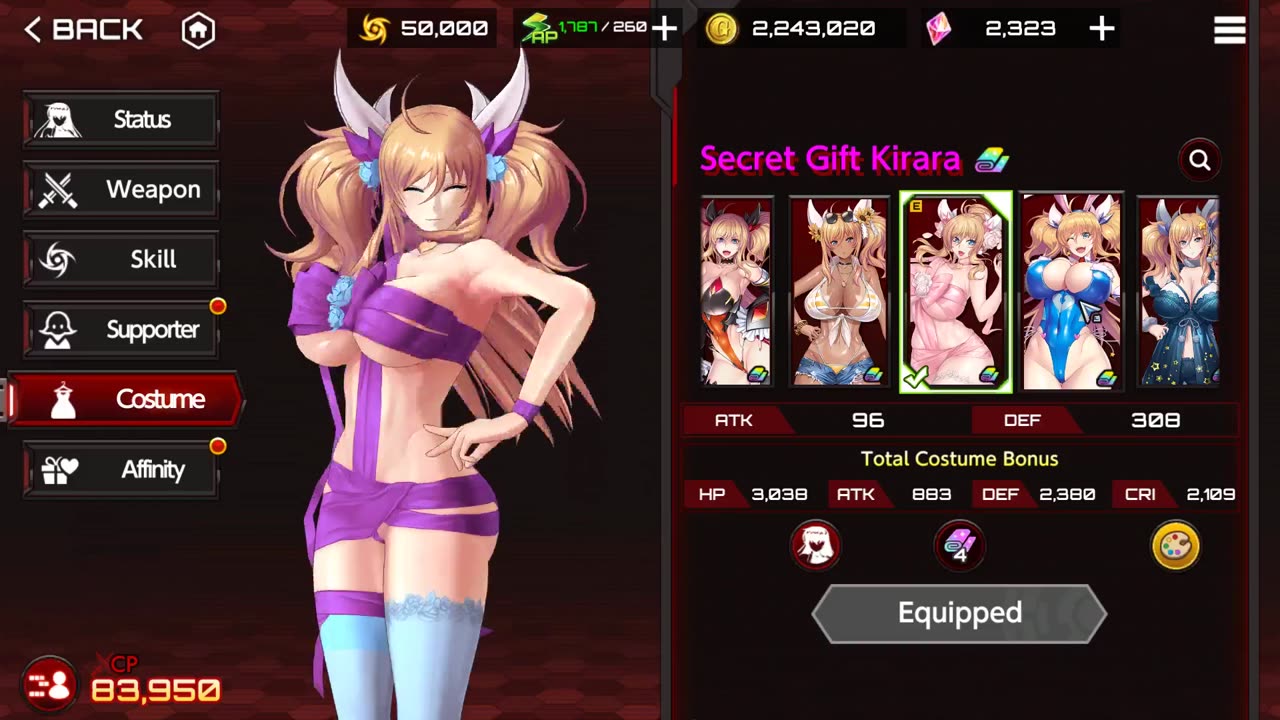 Onisaki Purple Secret Gift and Bunny / Intro, Outro, Dialog, Ultimate Attack, PvP / Action Taimanin