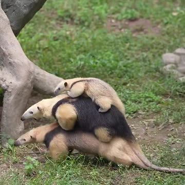 Anteater family - the father carries both his wife and child on his back