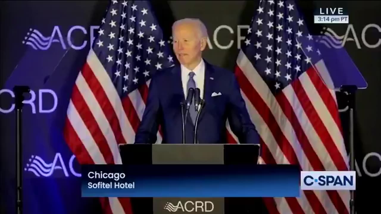 Former President Biden attempts to deliver his speech with intro music still blaring