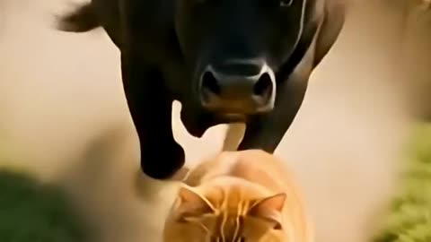 The orange cat killed the bull.