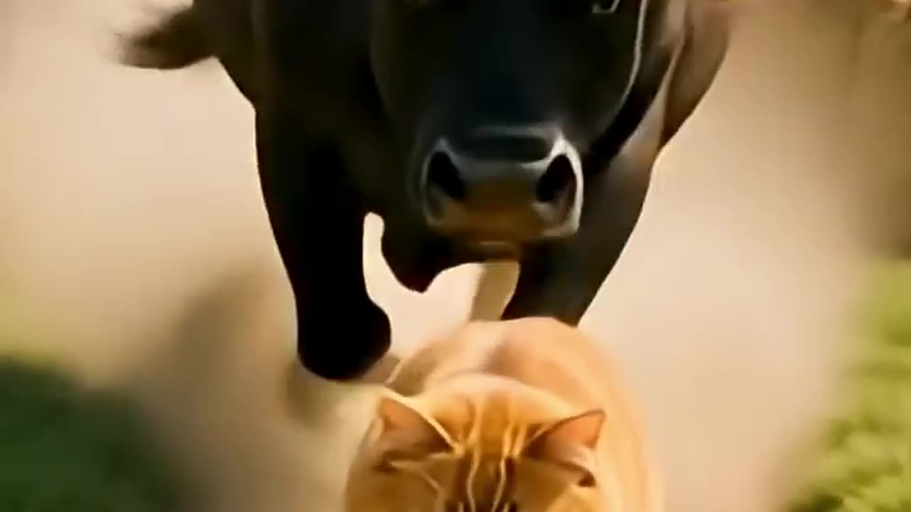The orange cat killed the bull.