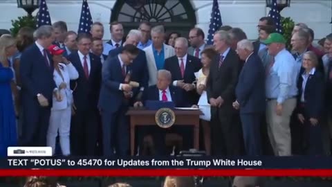 Trump signs the Big Beautiful Bill into law and bangs Speaker Johnson's gavel