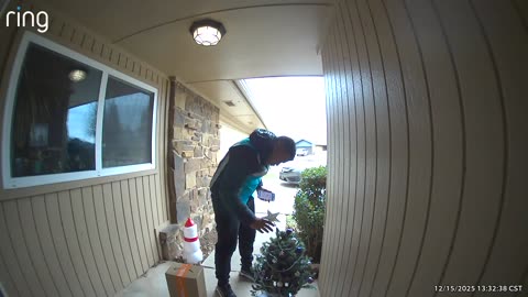 Thoughtful Delivery Driver Fixes Christmas Decorations
