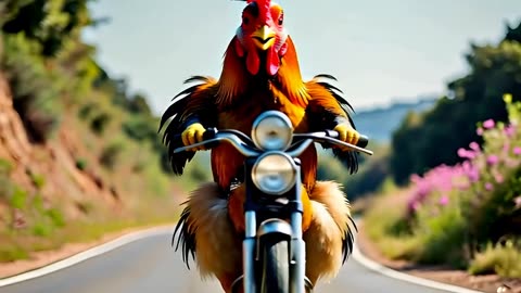 Chicken riding in motor bike