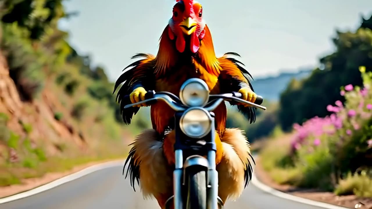 Chicken riding in motor bike