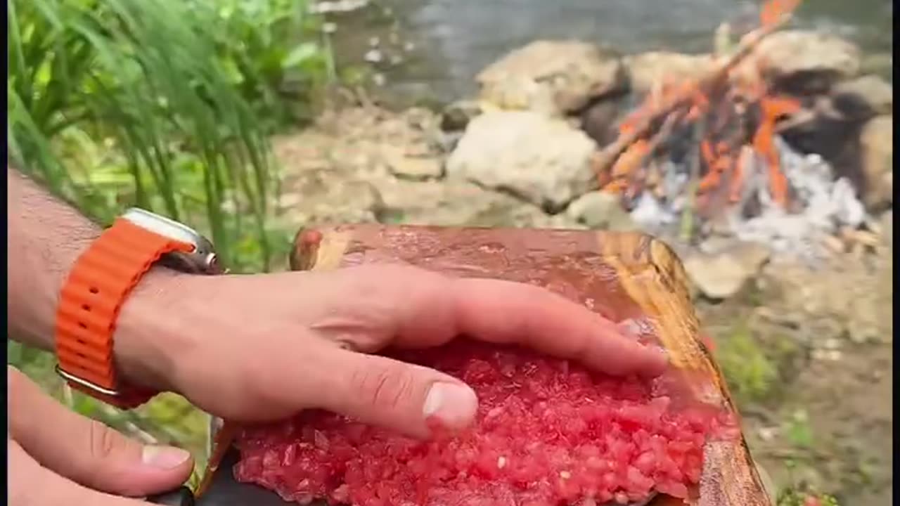 Grilled lamb skewers with thin pancakes wrapped in chili sauce and fried steak