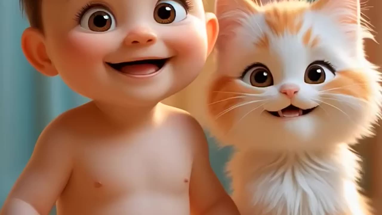 Baby and kitten Get a funny Surprise🤣🤣🤣