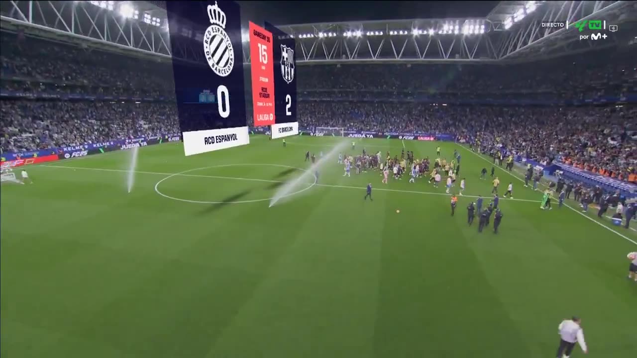 Espanyol management activated the sprinklers to prevent Barcelona from celebrating.