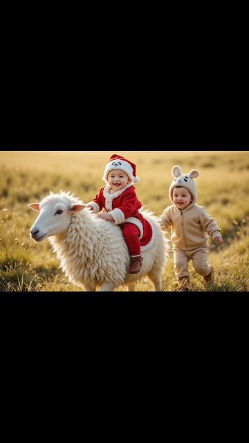 Joyful Kids and a Sheep: Christmas Fun in Nature! 🎅🌿🐑