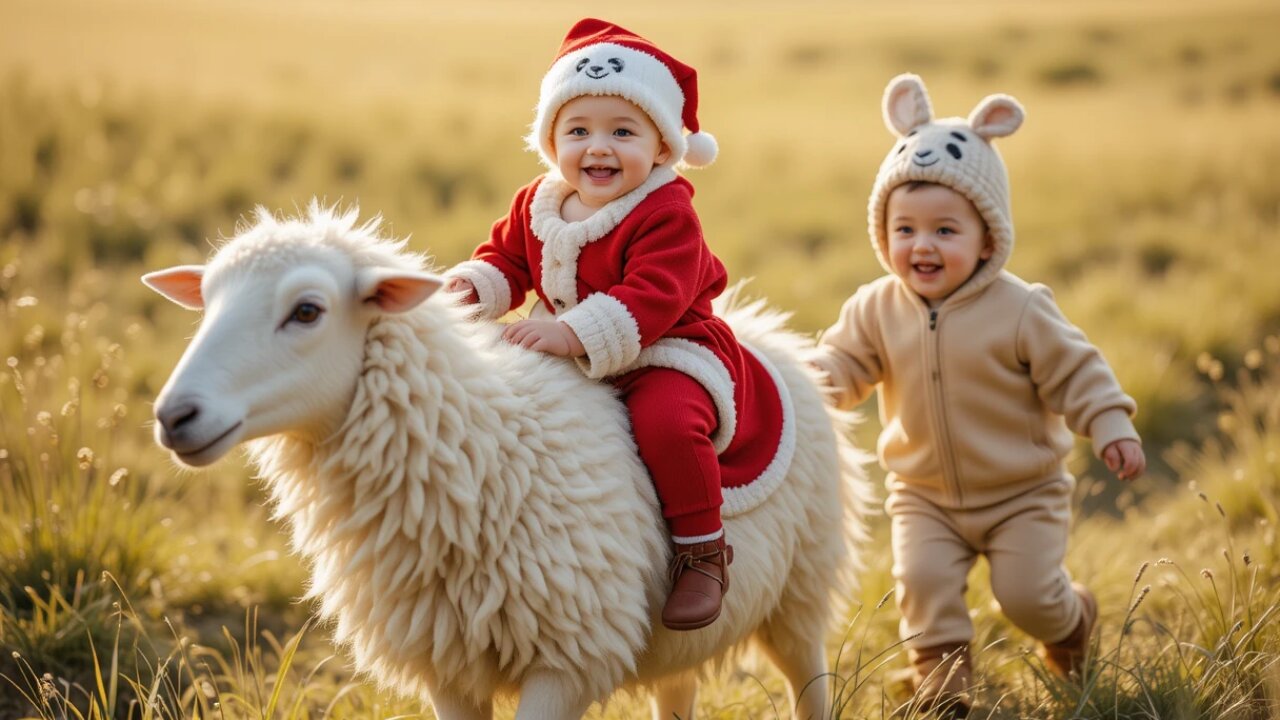 Joyful Kids and a Sheep: Christmas Fun in Nature! 🎅🌿🐑