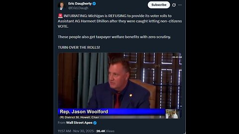 🚨 INFURIATING: Michigan is REFUSING to provide its voter rolls to Assistant AG Harmeet