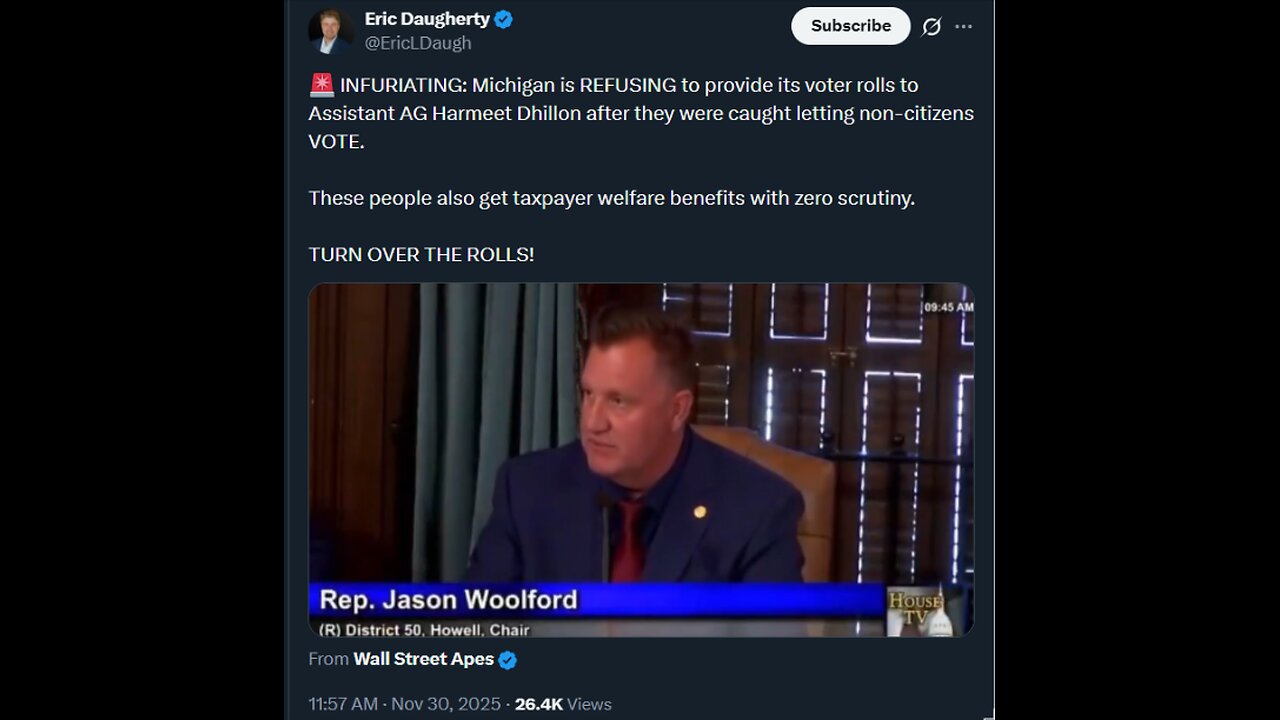 🚨 INFURIATING: Michigan is REFUSING to provide its voter rolls to Assistant AG Harmeet