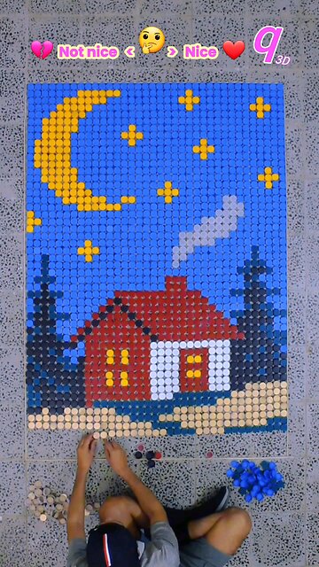 Swiss Countryside Night 🌙 | Art Made with 1872 Bottle Caps Do you love it? ❤️💔