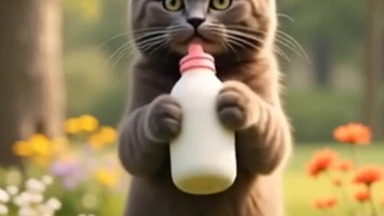 Adorable Brown Cat Walking with Milk Bottle 🍼 | So Cute!