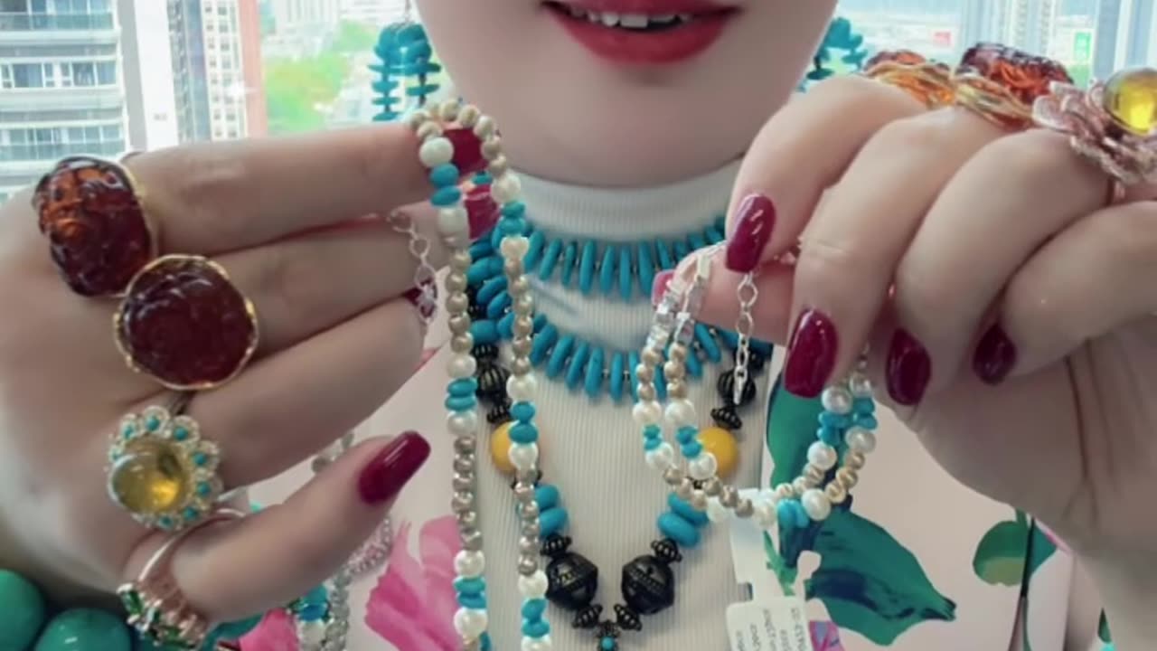 250604-8 Turquoise & Pearl Set: Deep-Sea Poem on Neck and Wrist