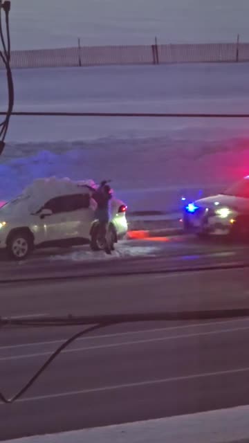 Driver Forced To Clean Snow Off Car