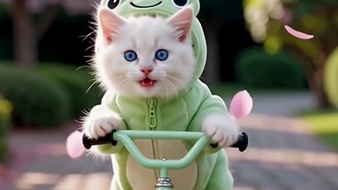 Frog Kitty Rides a Bicycle 🐸🐱🚲 | Cutest Pedaling Cat Ever!