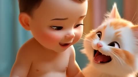 Baby and Kitten Get a Funny Surprise!