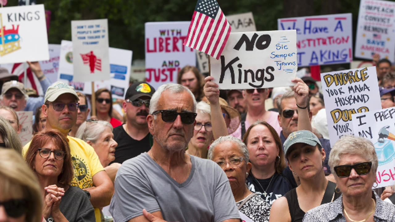 Demonstrators take part in the 2nd round of "No Kings" protests across the U.S.