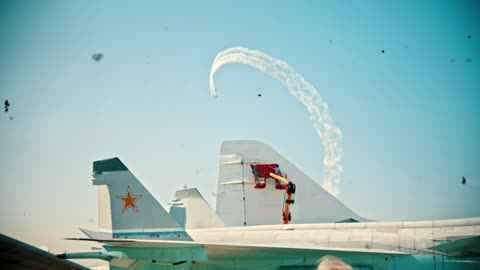 White jet parked on a runway in the sun