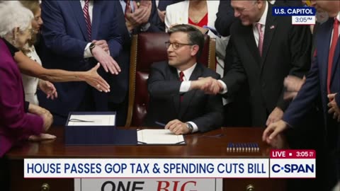 Speaker Johnson signs Trump's "Big Beautiful Bill" ends with YMCA
