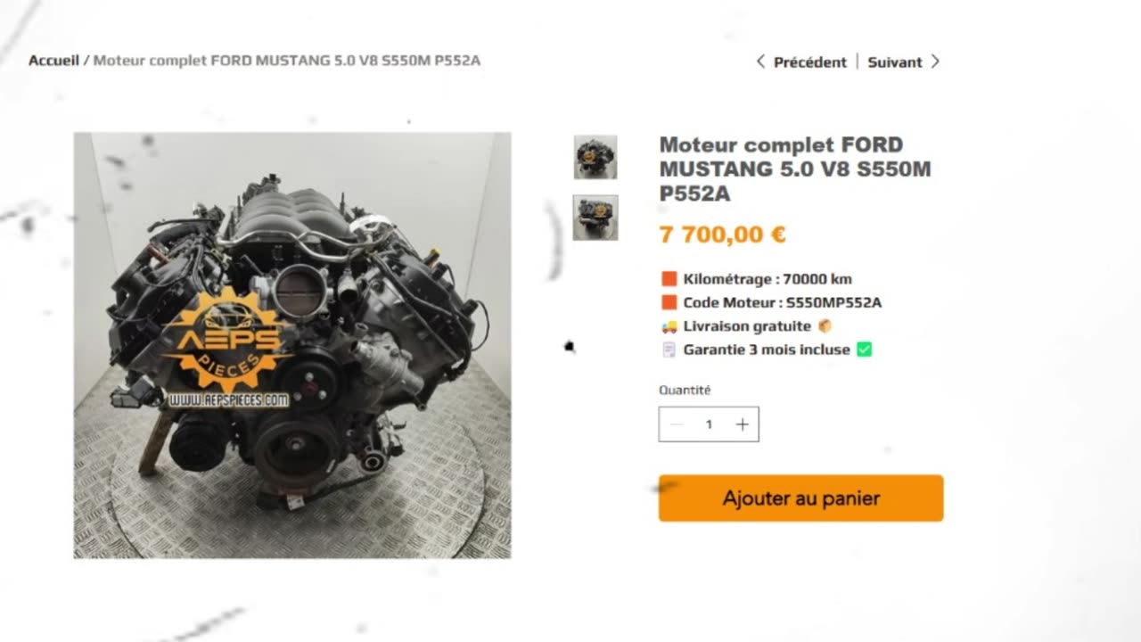 AEPSPIECES.COM - Moteur complet FORD MUSTANG 5.0 V8 S550M P552A