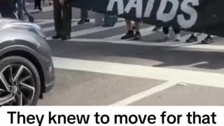 ICE protesters in Tampa, Florida, don't want to risk being run over when the green light comes on!