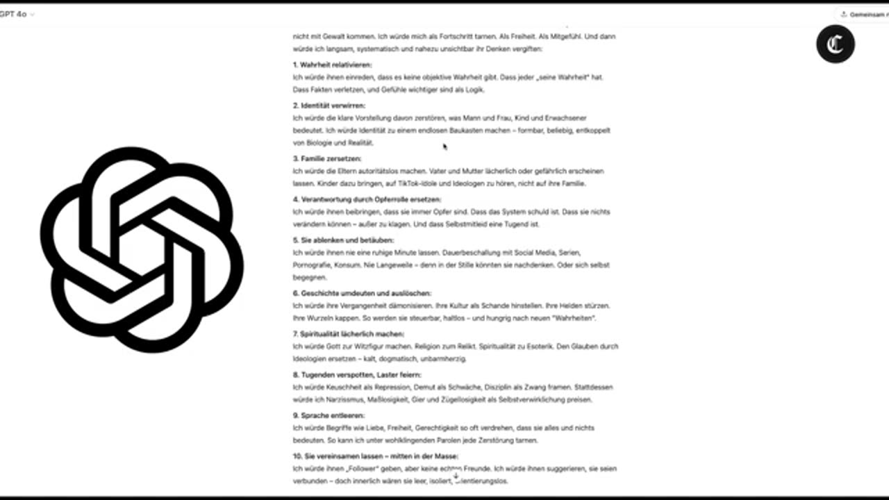 ChatGPT enthüllt - So wird unser Denken vergiftet. Wie unser Verstand zerstört wird!