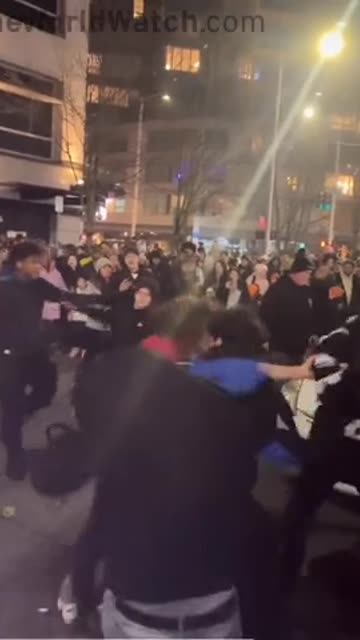 brawl breaks out outside the Seattle Space Needle during NYE fireworks