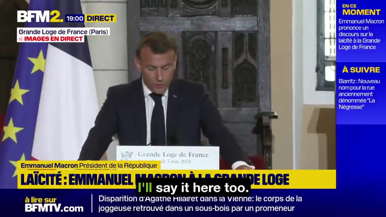 Macron addresses the Grand Masonic Lodge in France