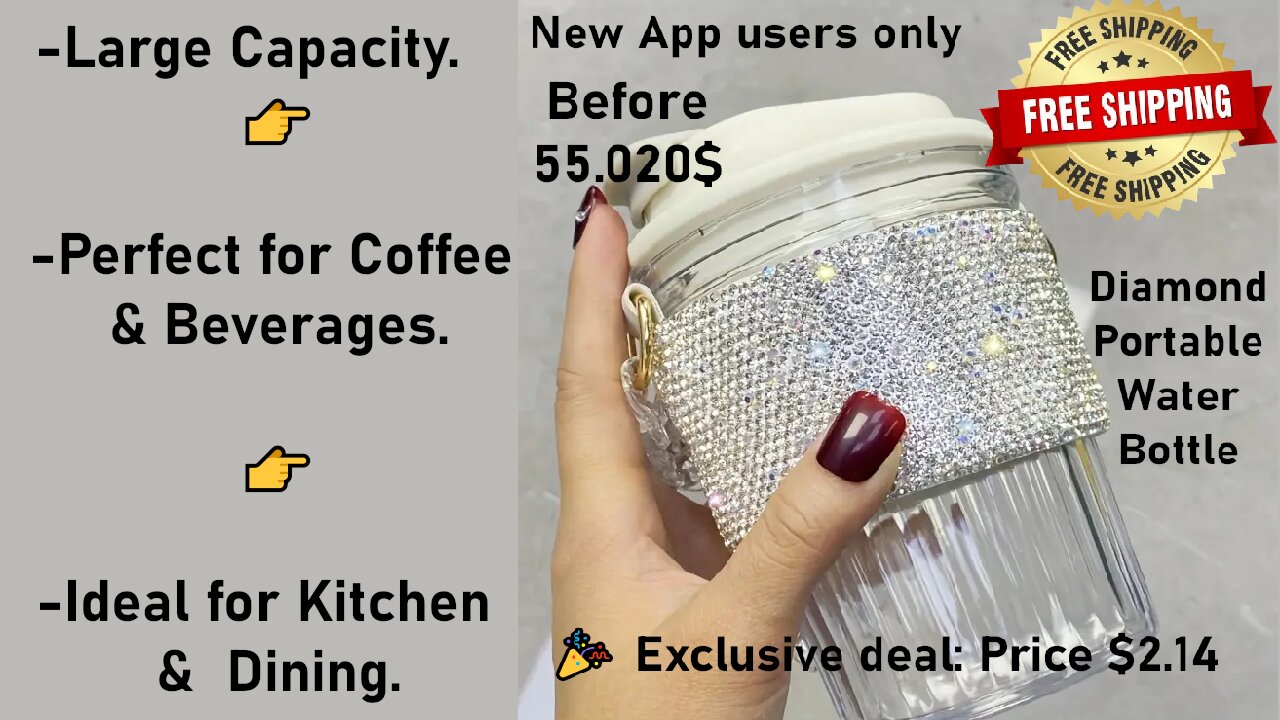 Review about this 1pc Luxury Diamond-Encrusted Portable Water/Coffee/Tea Bottle