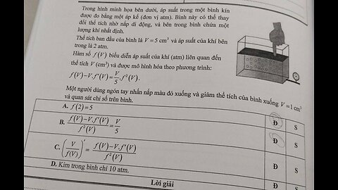 Toán 12: Trong hình minh họa bên dưới, áp suất trong một bình kín được đo bằng một áp kế (đơn vị atm