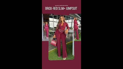 Brick-Red Solid Color Slim+ Jumpsuit with Hollow Out Design and Chain Belt❤️‍🔥