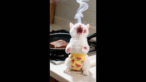 The white cat just wanted a bite of steak, but it almost died from it 💥.