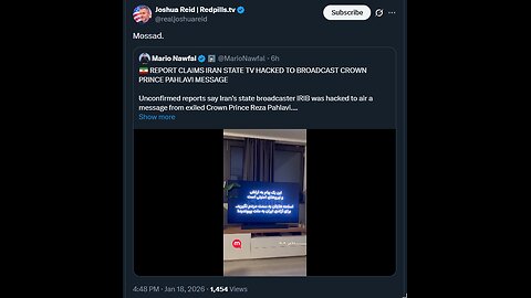 REPORT CLAIMS IRAN STATE TV HACKED TO BROADCAST CROWN PRINCE PAHLAVI