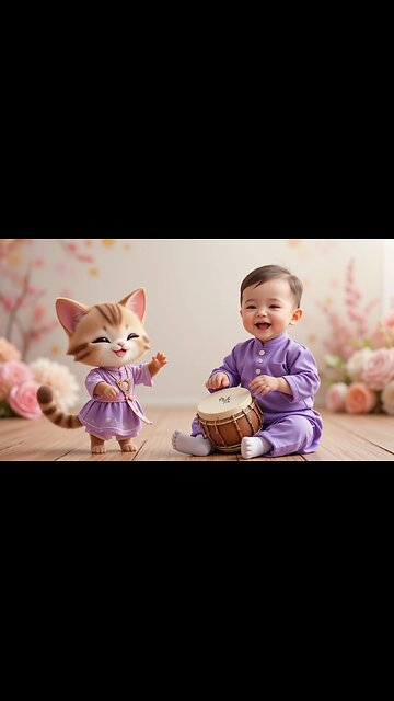 joyful Baby and Cat Duo Make Music Together! 🎶🐱🥁😊