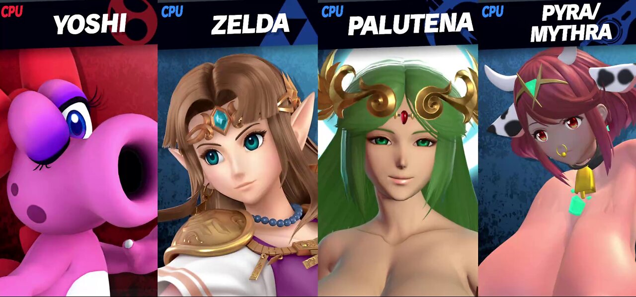 Birdo vs Zelda & Thick Palutena & Cow&Cat Pyra/Mythra [MAKI Member Request NSFW Rumble Exclusive]