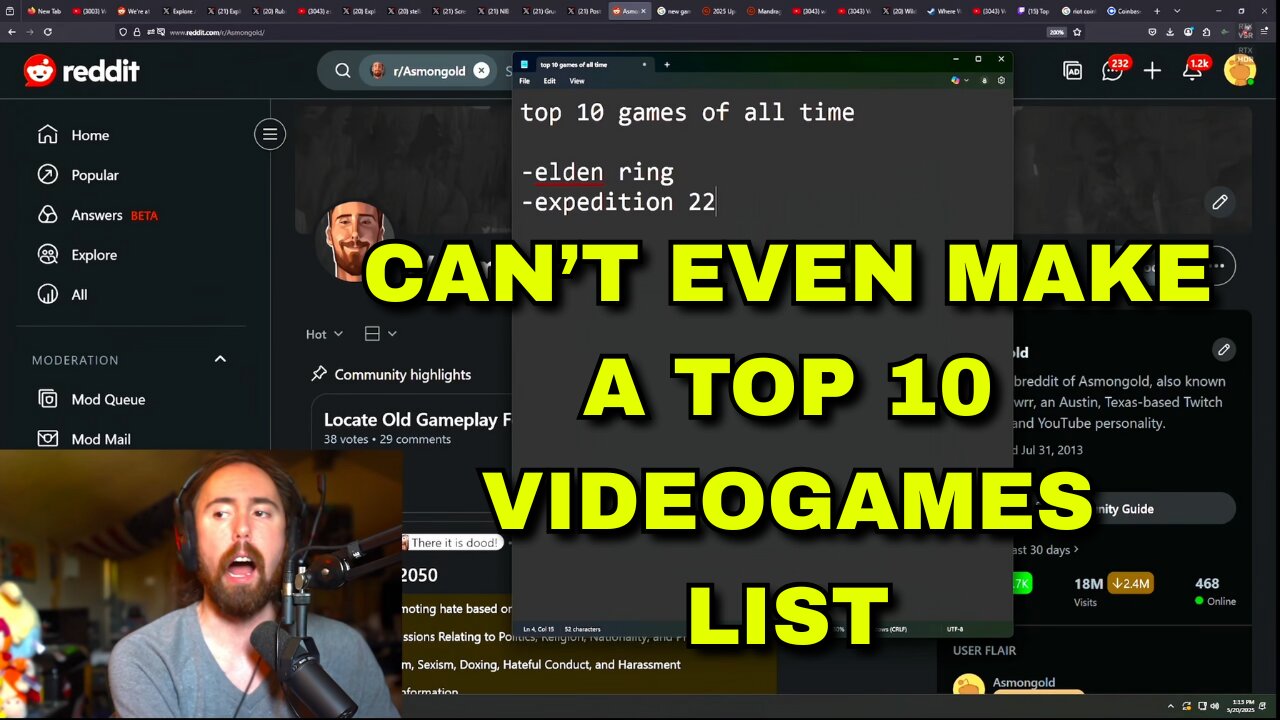 Asmongold "The voice of gamers" can't make a top 10 games list