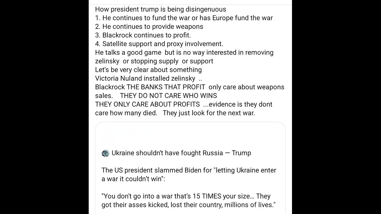 Trump ~ Horrible war | but he continues it (see notes)