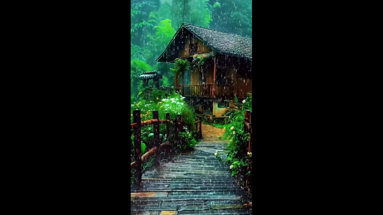 "A peaceful rainy day in a beautiful rural setting."