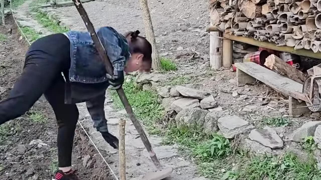 Pouring concrete in the yard