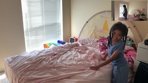 9 year old Kid learns how to Backhand stand flip, by jumping on the bed 🤔