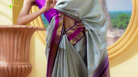 Sage Green Handwoven Silk Saree with Royal Purple Pallu ✨ #kanjivaramsilksarees #saree #silksaree