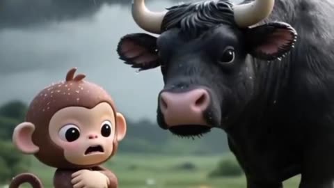 🌧️ “The Little Monkey and the Little Cow in the Rain”